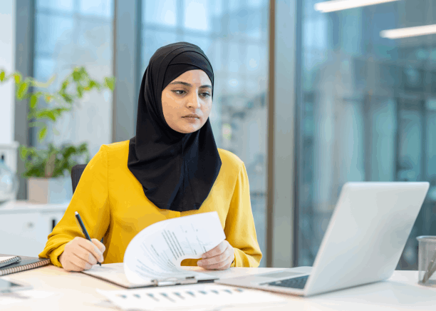 A client reviews a translated medical report, using Arabic Translation Services in Texas for an individual personal project.